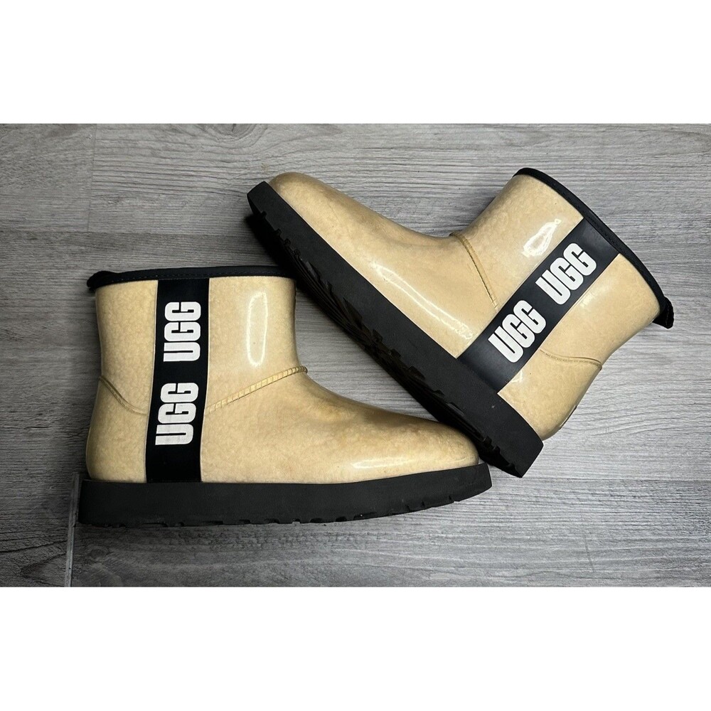 Ugg Classic Mini Clear Natural/Black Women’s Waterproof Rain Boots US 7 1113190